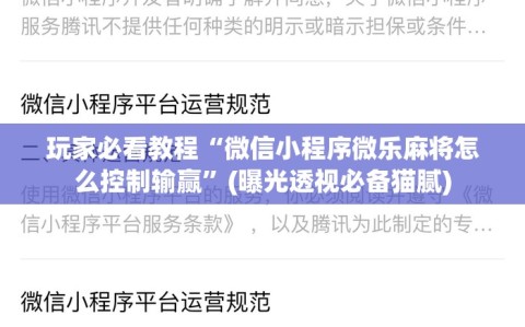 玩家必看教程“微信小程序微乐麻将怎么控制输赢”(曝光透视必备猫腻)