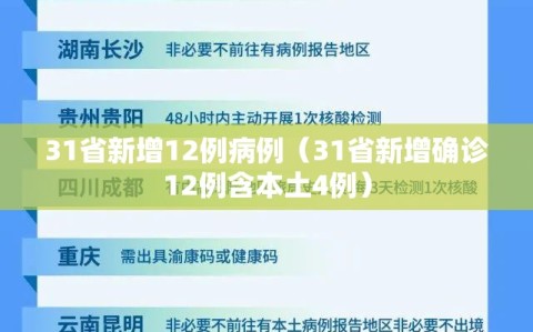 31省新增12例病例（31省新增确诊12例含本土4例）