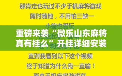 重磅来袭“微乐山东麻将真有挂么”开挂详细安装教程