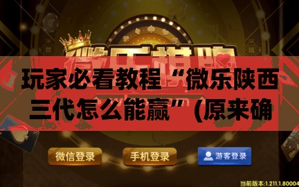 玩家必看教程“微乐陕西三代怎么能赢”(原来确实是有插件)