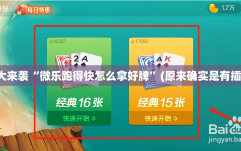 重大来袭“微乐跑得快怎么拿好牌”(原来确实是有插件)