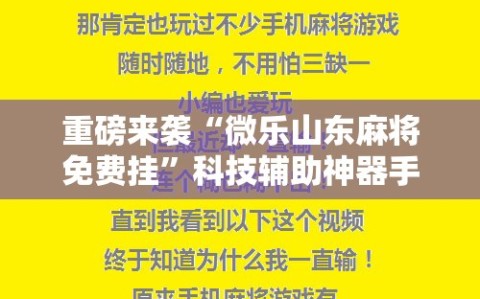 重磅来袭“微乐山东麻将免费挂”科技辅助神器手机版教程