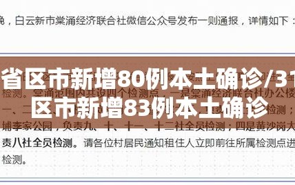 31省区市新增80例本土确诊/31省区市新增83例本土确诊